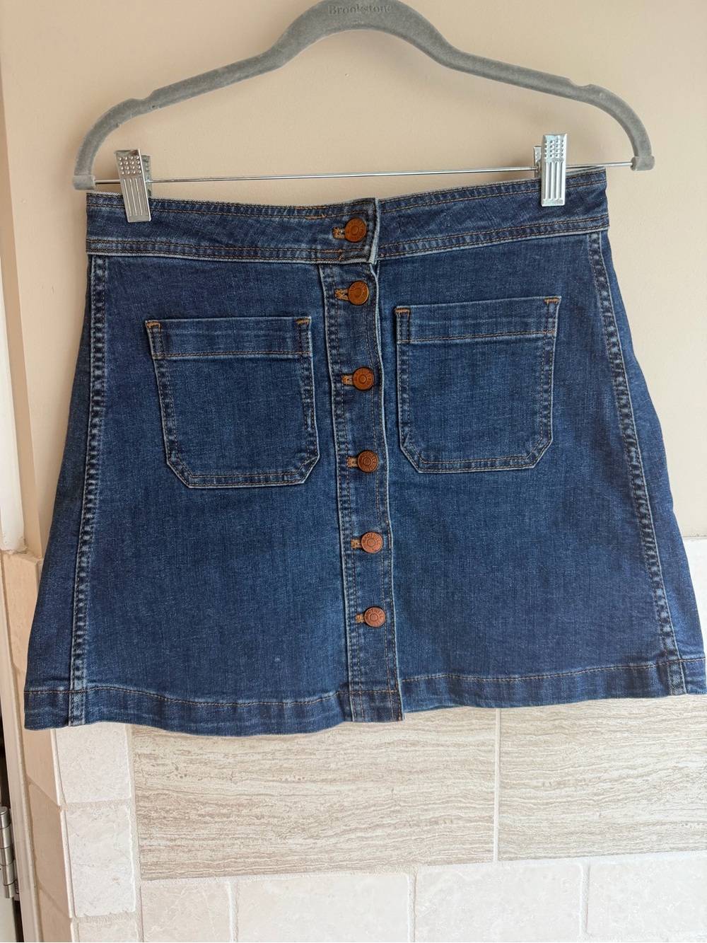 Madewell Dark Blue Button-Front Denim Mini Skirt